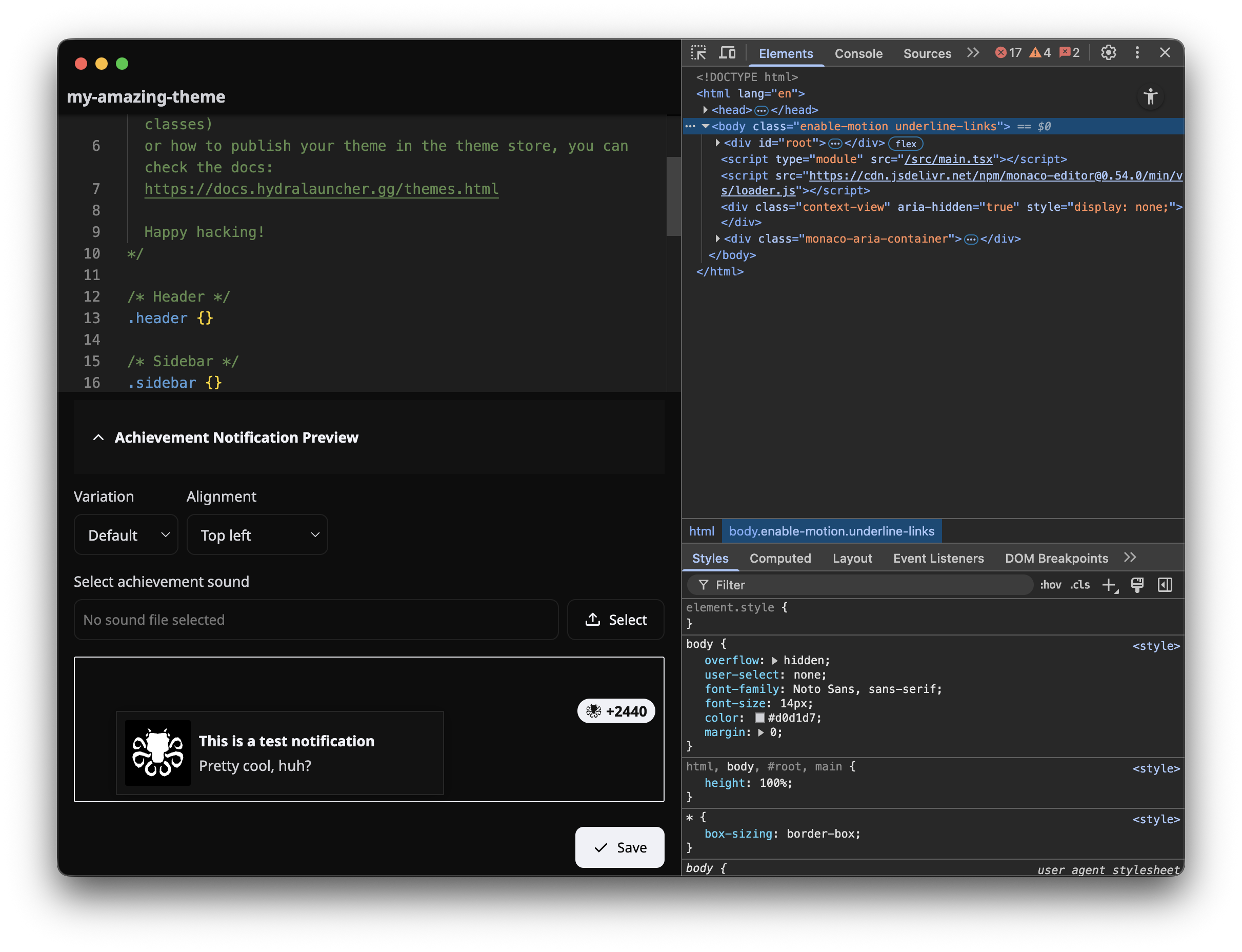Hydra Theme editor